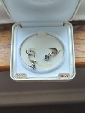 Sterling Silver Simulated Tanzanite Drop Earrings - Blue
